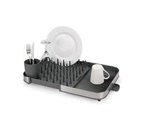 Joseph Joseph Duo Scolapiatti da appoggio estensibile per lavello cucina con portautensili e beccuccio di scarico, Acciaio Inox, Grigio