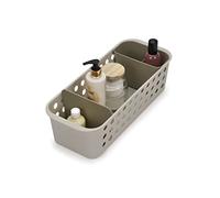 Joseph Joseph EasyStore - Cestino Portaoggetti per il Bagno con Vassoio Movibile e Divisorio, Beige, Sottile