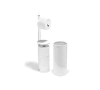 Joseph Joseph EasyStore Porta Carta Igienica da Terra, Spazio a Scomparsa per 3 Rotoli di Scorta, Bianco Lucido