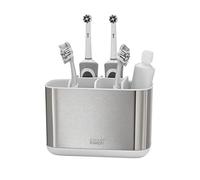 Joseph Joseph EasyStore- Porta Spazzolino, Dentifricio e Filo Interdentale, Compatibile con Spazzolini Elettrici e Tradizionali, 6 Scomparti, Contenitore da Bagno Smontabile- Grande, Acciaio Inox