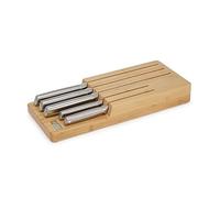Joseph Joseph Elevate Set di 5 Coltelli da Cucina Professionale, Chef, Santoku, Acciaio Inox Giapponese, con Blocco Portacoltelli da Cassetto, Legno Bambù