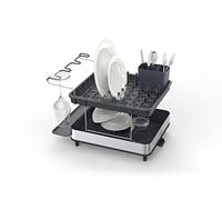 Joseph Joseph Excel - Scolapiatti in acciaio inox a 2 livelli per lavare i piatti con beccuccio di sgrondo, scolaposate mobile, supporto per bicchieri da vino