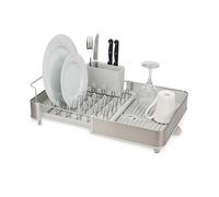 Joseph Joseph Extend, scolapiatti espandibile in acciaio con portaposate rimovibile, beccuccio di drenaggio girevole, Beige/Acciaio