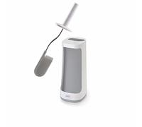 Joseph Joseph Flex Plus - Portascopino Igienico Bagno Spazzola WC con Contenitore Portaoggetti, Spazzolone resistente, Testa Flessibile, Setole Antigoccia, Anti-Intasamento - Grande - Bianco/Grigio