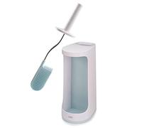 Joseph Joseph Flex Plus - Portascopino Igienico Bagno Spazzola WC con Contenitore Portaoggetti, Spazzolone resistente, Testa Flessibile, Setole Antigoccia, Anti-Intasamento - Extra-Grande - Bianco/Blu