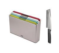 Joseph Joseph Folio Icon, Set di 4 Taglieri da Cucina Antiscivolo con Custodia e Coltello Chef, Medio, Bianco