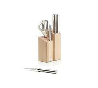 Joseph Joseph Fusion Set di 5 Pezzi con Coltelli da Cucina Giapponesi Professionali, Mannaia per Carne, Forbici, con Ceppo in Legno di Faggio