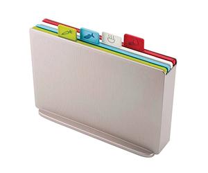 Joseph Joseph Index - Set di 4 Taglieri antiscivolo con codice colore e custodia, Argento, Regolare