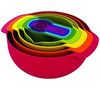 Joseph Joseph Nest 9 Plus, set compatto di 9 pezzi per la preparazione degli alimenti con ciotole per mescolare, misurini, setaccio e colino, rosso