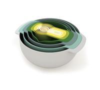 Joseph Joseph Nest 9 Plus, set compatto per la preparazione degli alimenti da 9 pezzi con ciotole per mescolare, misurini, setaccio e colino, Pastello