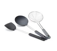 Joseph Joseph Nest Fusion Set di 3 Utensili per Wok in Silicone Acciaio Inox, Spatola, Cucchiaio e Schiumarola, senza BPA, Antiaderente, Resistente al Calore