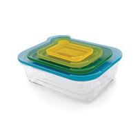 Joseph Joseph Nest Glass Set di 4 Contenitori per Alimenti con Coperchi, impilabili, dal Design Salvaspazio, sicuri per Forno, Freezer, Microonde e Lavastoviglie