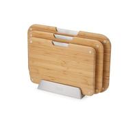 Joseph Joseph Nest™ Set di 3 Taglieri in Bambù, Doppia Faccia, Antiscivolo, Icone Alimentari, Supporto in Metallo