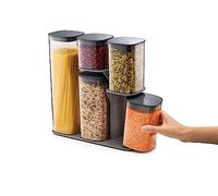 Joseph Joseph Podium - Set di 5 barattoli con supporto, contenitori da cucina - Grigio
