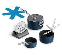 Joseph Joseph Space Batteria da Cucina 3 pezzi, Pentole Salvaspazio, Manici Pieghevoli, Induzione e Forno, Rivestimento in Ceramica