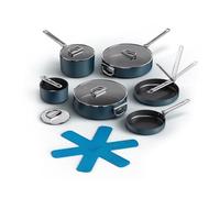 Set di pentole antiaderenti Joseph Joseph Space da 6 pezzi con manici pieghevoli, 4 coperchi in vetro, 3 protezioni per padelle in feltro, compatibile con l'induzione