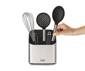 Joseph Joseph Surface - Portautensili in acciaio inossidabile con ampia capacità, piedini antiscivolo e divisori, portautensili e gadget da cucina a prova di impronte digitali - Grigio