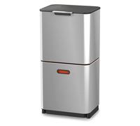 Joseph Joseph Totem Max - Pattumiera da Cucina con coperchio e filtro anti-odore, Bidone per Raccolta Differenziata, Sistema di separazione con 3 scomparti, 60 Litri, Acciaio Inox