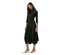 Joseph Ribkoff Abito Nero con Drappeggio, Maniche 3/4, Texture Smocked, Vestito Midi Elegante