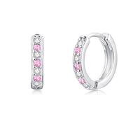Josfeva Orecchini a cerchio in argento 925 per ragazze, piccoli orecchini a cerchio in argento 925, per dormire, cartilagine, orecchini ipoallergenici con bianco/acquamarina/rosa/fucsia/viola/zaffiro