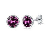 Josfeva Orecchini a perno in argento 925, 8 mm, nero, viola, aurora boreale, blu, rosso, bianco, verde, vermiglio, giallo, rosa, viola, zaffiro, piccoli orecchini rotondi con cristallo, da donna