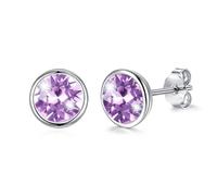 Josfeva Orecchini in argento 925, 8 mm, blu, verde, rosa, nero, aurore boreale, viola, rosso, bianco, piccoli orecchini rotondi da donna, con cristalli, orecchini con confezione regalo, Argento