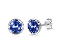 Josfeva Orecchini in argento 925, 8 mm, blu, verde, rosa, nero, aurore boreale, viola, rosso, bianco, piccoli orecchini rotondi da donna, con cristalli, orecchini con confezione regalo, Argento