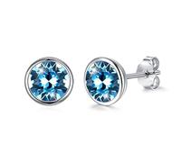 Josfeva Orecchini in argento 925, 8 mm, blu, verde, rosa, nero, aurore boreale, viola, rosso, bianco, piccoli orecchini rotondi da donna, con cristalli, orecchini con confezione regalo, Argento