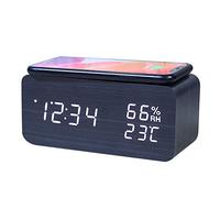 Joskeijky Sveglio Digitale, Temperatura e Umidità Sveglio LED Orologio Elettronica Smart Telefono Caricabatterie (nero)
