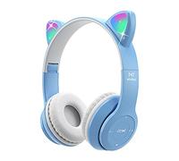 Joso Cuffia Bluetooth per orecchie di gatto con microfono, luce LED per apprendimento online, scuola, viaggi, tablet, smartphone, cuffie pieghevoli senza fili, per kids dai 7 anni in su (blu)
