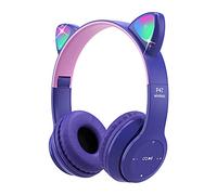 Joso Cuffia Bluetooth per orecchie di gatto con microfono, luce LED per apprendimento online, scuola, viaggi, tablet, smartphone, cuffie pieghevoli senza fili, per kids dai 7 anni in su (viola)