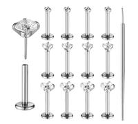 Josojoou 13 orecchini a perno piatto da 16 G con perno guida, argento filettati internamente con retro piatto, in acciaio inox, per lobo, auricolare, cartilagine dell'orecchio, labbra.