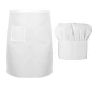 Josojoou Cappello da cuoco e mezzo grembiule da bistrot, grembiule da cucina regolabile in cotone, grembiule da cucina e uniforme per uso quotidiano, mezzo grembiule bianco e cappello da chef per