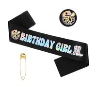 Josojoou Fascia per ragazza di compleanno da donna, fascia di compleanno da cowgirl nera, decorazione per feste a tema mucca occidentale Ultimo Rodeo Partys forniture retrò Hors bomboniere
