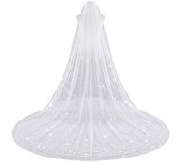 Josojoou Velo da sposa lungo con paillettes, 3 x 1,5 m, velo da sposa per matrimonio, velo da cattedrale con pettine, per l'acconciatura della sposa in un matrimonio in chiesa