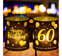 Jostift 12 candeline tea light per il 60° compleanno, decorazione atmosferica "Happy Birthday" per candele tea light