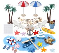 Jostift 32 pezzi da spiaggia, mini sedia da spiaggia, ombrellone da spiaggia, piccola palma, decorazione estiva da giardino, set in miniatura, decorazione fai da te, decorazione da giardino
