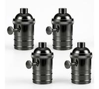 JOSTIVE Set di 4 douilles de lampe vintage E27 in alluminio - Nero - Douille de plafond con coperchio liscio - Douille suspendue pour ampoules LED - Support de lampe Edison per illuminazione fai-da-te