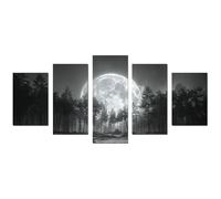 JOSUE 5 pezzi Quadri Xxl Foresta Luna Minimalista Grande Quadro Su Tela,Nero, grigio Quadro Per Soggiorno Capezzale Camera Da Letto Ufficio-100x200cm Non incorniciato