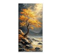 JOSUE Albero della Vita Quadri su Tela Astratta Minimalista Quadro Moderno Soggiorno Camera da Letto Sala Da Pranzo Bagno Cucina e Ufficio(Giallo 104)-70x140cm Non incorniciato