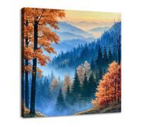 JOSUE Appendino Murale Albero della Vita Stile Boho-Chic Etno Foresta Murale Tela Wall Art per Home Decor Ristorante Cucina Regalo(Arancione 43)-70x70cm Incorniciato
