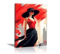 JOSUE Donne Nere Quadri Grandi Dimensioni Su Tela, donna bohémien Rosso nero Quadri stanze per gallerie soggiorno bagno decorazione -70x100cm Incorniciato