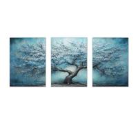 JOSUE Set 3 Albero della vita Quadri Camera Da Letto Matrimoniale Su Tela, Albero Colorato Blu grigio Quadri per la decorazione di ufficio soggiorno casa e bagno -40x60cm Non incorniciato