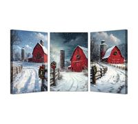 JOSUE Set 3 Rosso, nero Natale Canvas Stampe E Quadri Su Tela, Paesaggio innevato invernale Natalizie Quadri da Parete Pittura Poster Decorazione del Soggiorno-30x45cmx3 Incorniciato