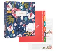 Jot & Mark Set organizer per ricette con 3 raccoglitori ad anelli (fiori da giardino), 50 biglietti per ricette da 10 x 15 cm, divisori per pagina intera arcobaleno e protezioni per pagine in plastica