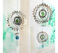 Jotekonoby Carillon a vento rotante 3D in acciaio inossidabile argentato, decorazione da giardino per esterni, decorazione da appendere alla porta di casa, decorazione da giardino tridimensionale