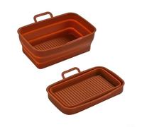 Jotekonoby Cestello per friggitrice ad aria in silicone per modello rettangolare DZ201410, pieghevole, set da 2 pezzi, con canali di separazione dell'olio, riutilizzabili, senza fodere per una facile