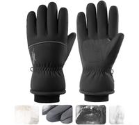 Jotekonoby Guanti da sci per uomini e donne, antivento, termici, invernali, con punta delle dita touchscreen, fodera in pile spesso, per snowboard e ciclismo, palmo antiscivolo (XL nero spesso)