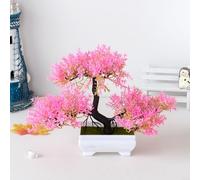 Jotekonoby Pianta bonsai artificiale, in vaso di ceramica, decorazione per interni, piccolo albero in vaso, per casa, ufficio, soggiorno, giardino, scrivania (rosa)