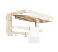 Jotekonoby Portasciugamani pieghevole da parete con doppia barra portasciugamani, 5 ganci e cestino esteso per asciugamani, spazzole e piccoli oggetti da bagno (bianco)